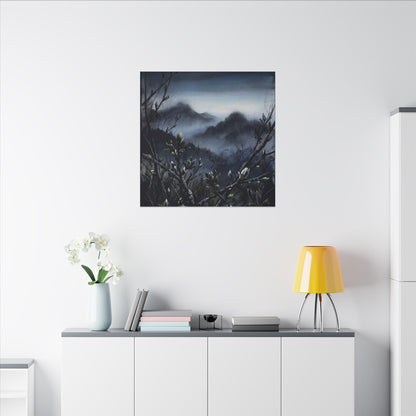Mountain Mist Spring Canvas Art | Dark Japandi Atmospheric Design