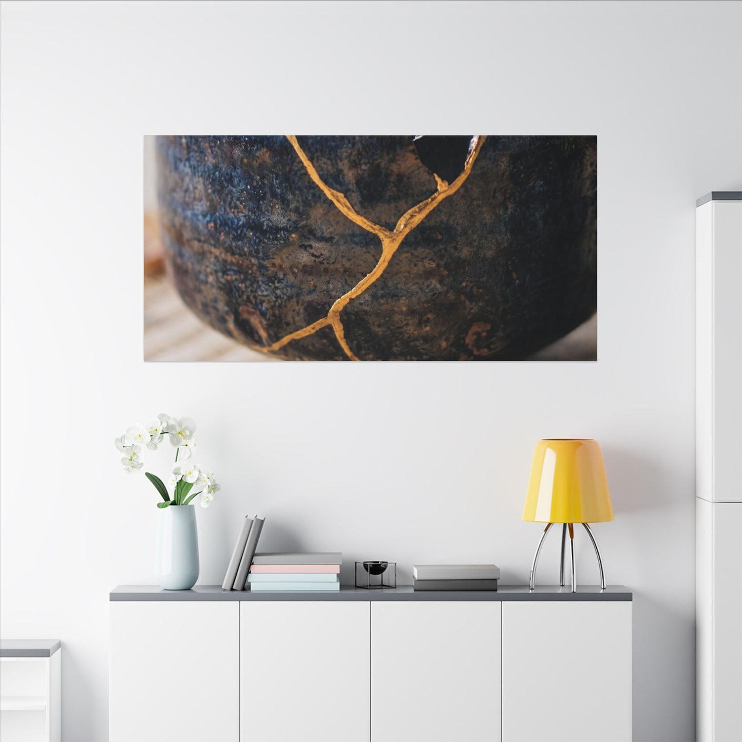 Tea Ceremony Autumn Canvas Art | Kintsugi Healing Design
