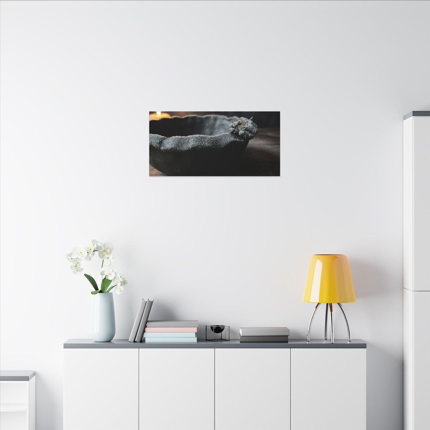 Ceramic Bowl Canvas Art | Winter Dark Japandi Shadow Zen Art