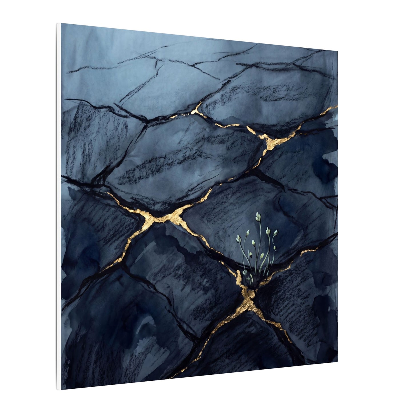 Mono No Aware Cracked Earth Canvas Art - Dark Japandi Charcoal Ink