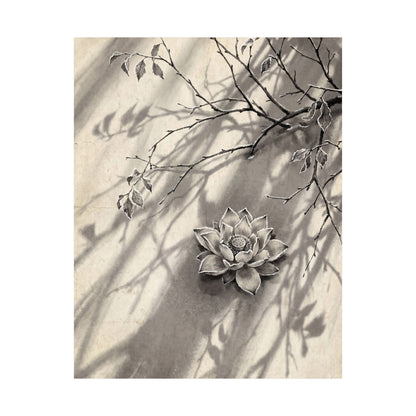 Contemplative Lotus Flower Wall Art Print - Sumi E Zen