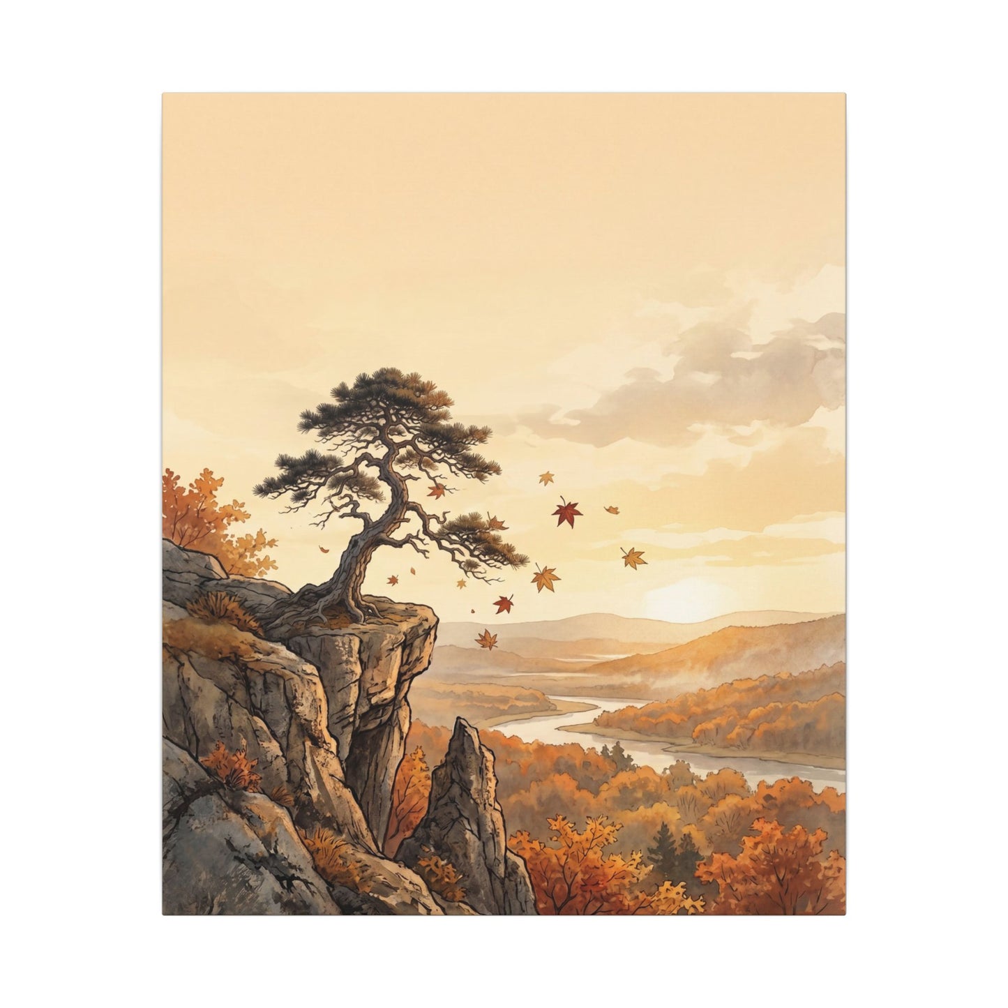 Pine Tree Autumn Canvas Art | Japandi Warm Design