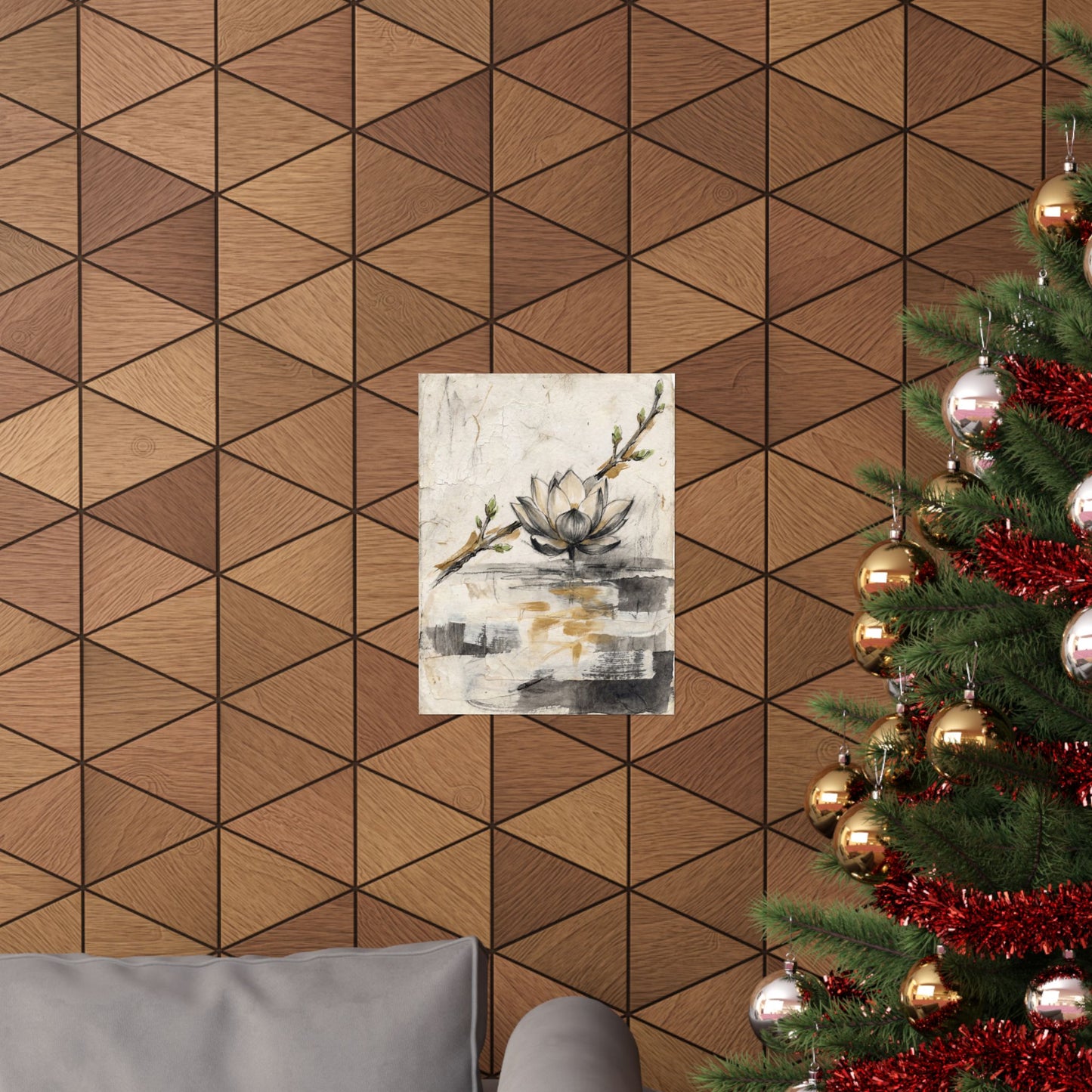 Seijaku Lotus Flower Wall Art Print - Japandi Texture