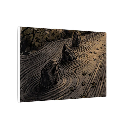 Rock Garden Canvas Art | Autumn Dark Japandi Charcoal Ink Art
