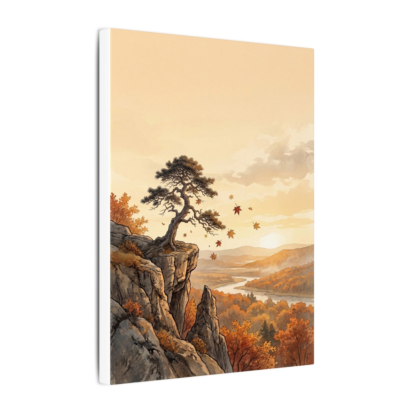 Pine Tree Autumn Canvas Art | Japandi Warm Design