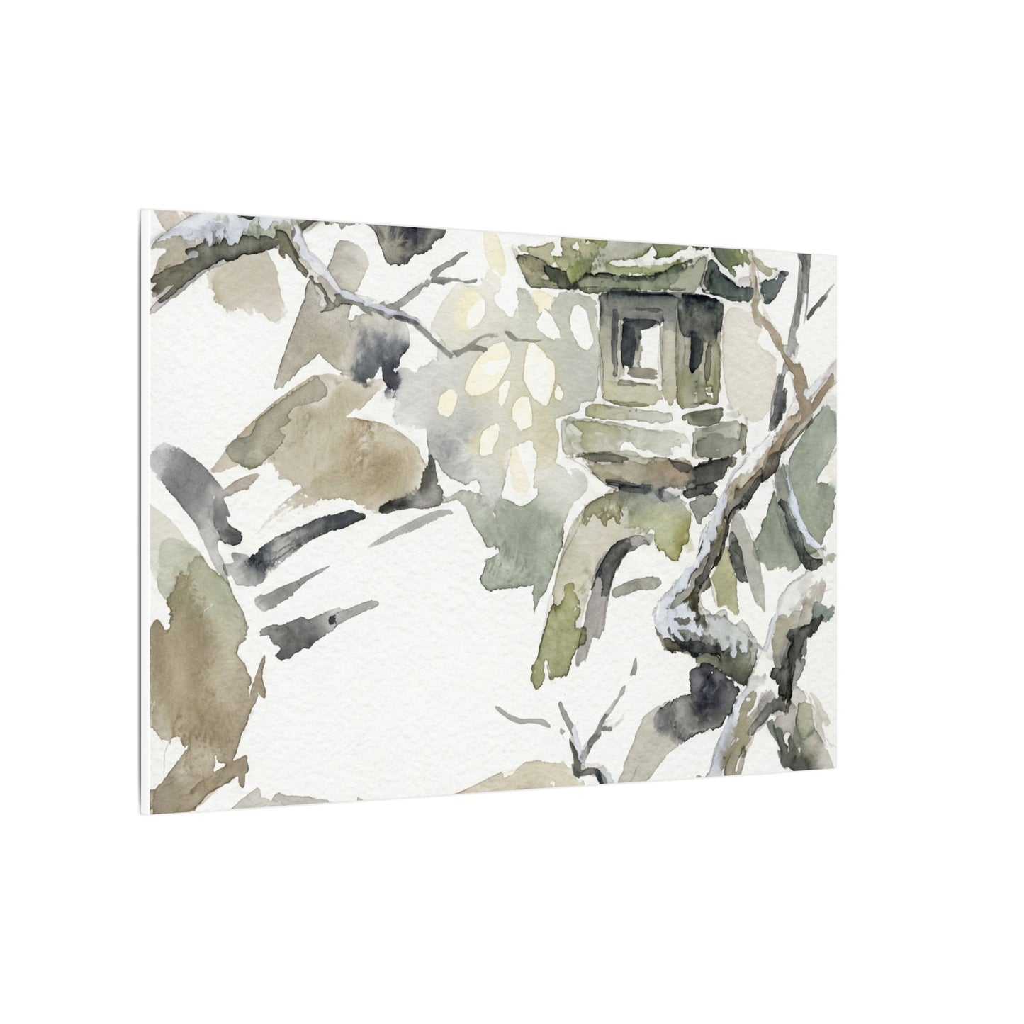 Elegant Stone Lantern Canvas Art - Watercolor Japandi