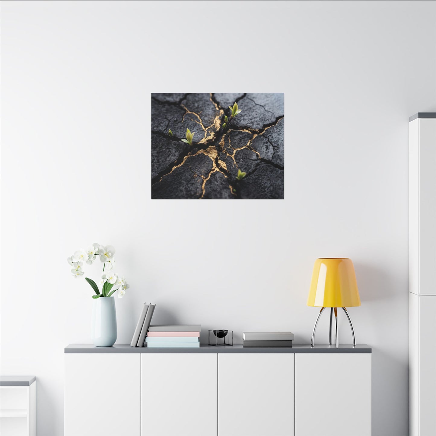 Ma Cracked Earth Canvas Art - Dark Japandi Charcoal Ink