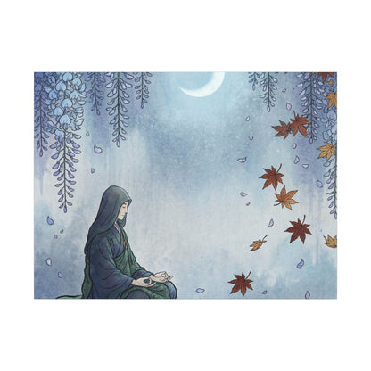 Zen Wisteria in Moonlight | Ukiyo E Inspired Canvas Art