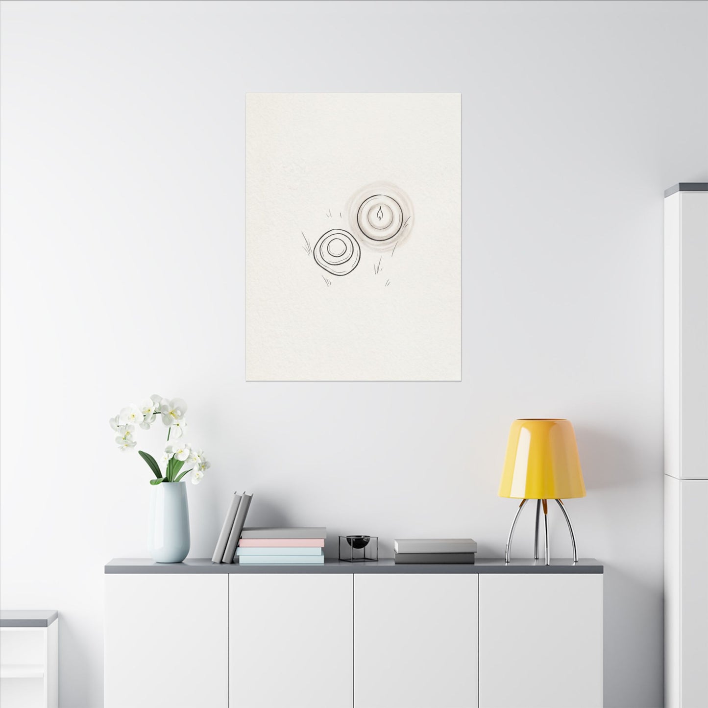 River Stones Canvas Art | Winter Japandi Minimal Line Art
