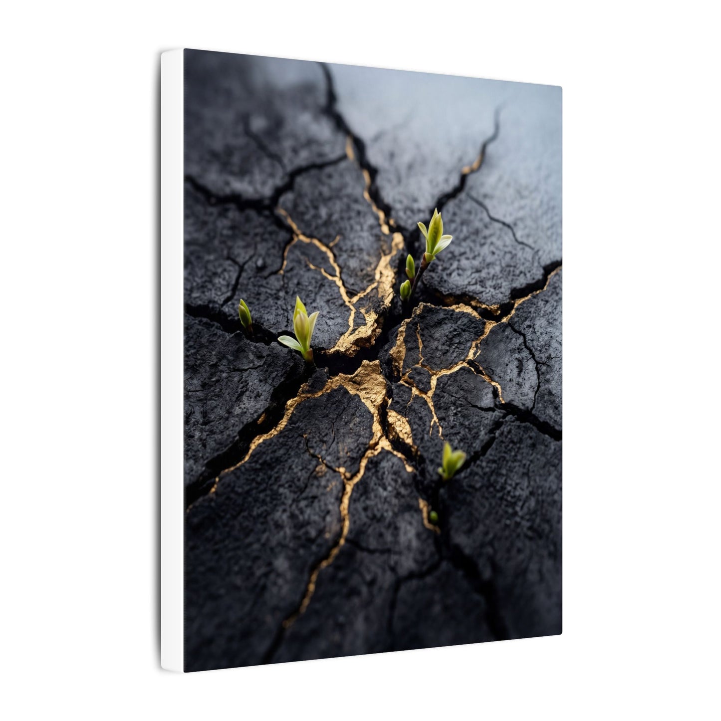 Ma Cracked Earth Canvas Art - Dark Japandi Charcoal Ink