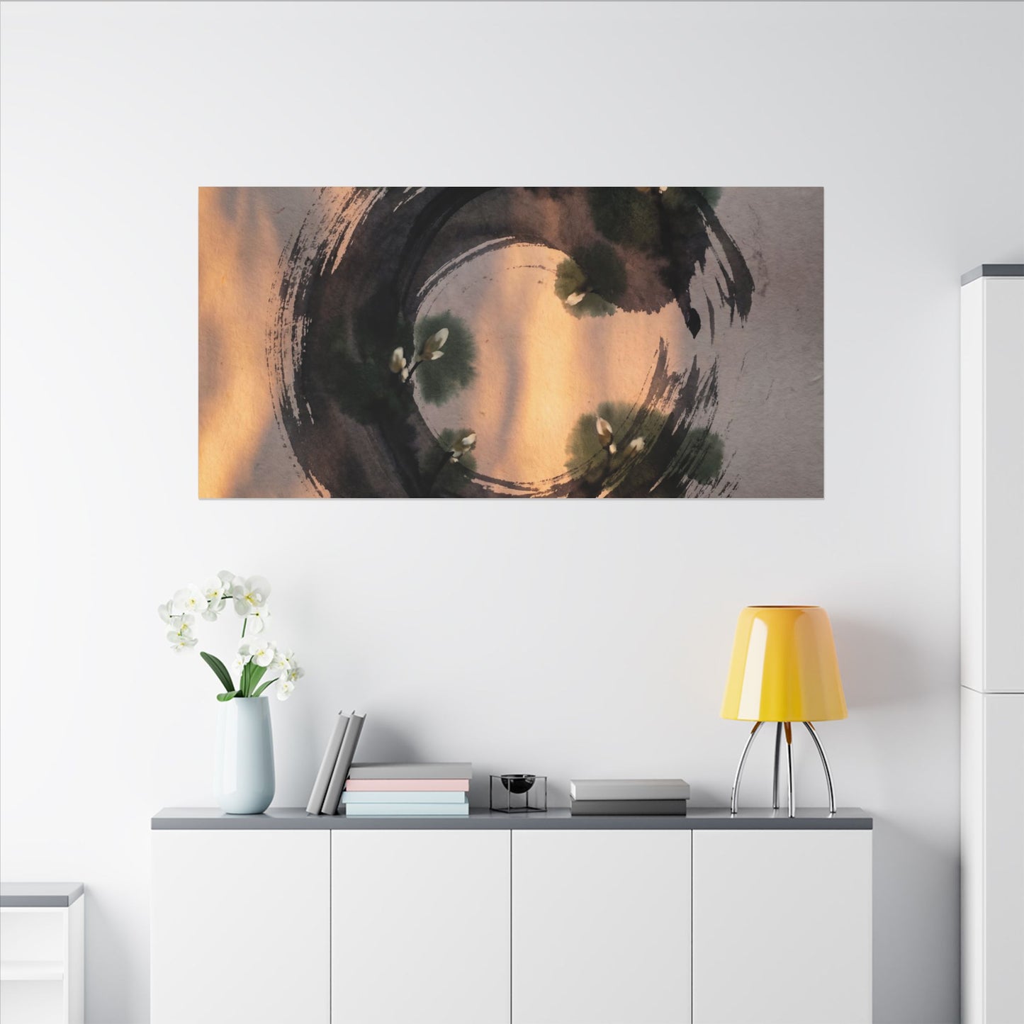 Ink Brushstroke Spring Canvas Art | Dark Japandi Bold Design