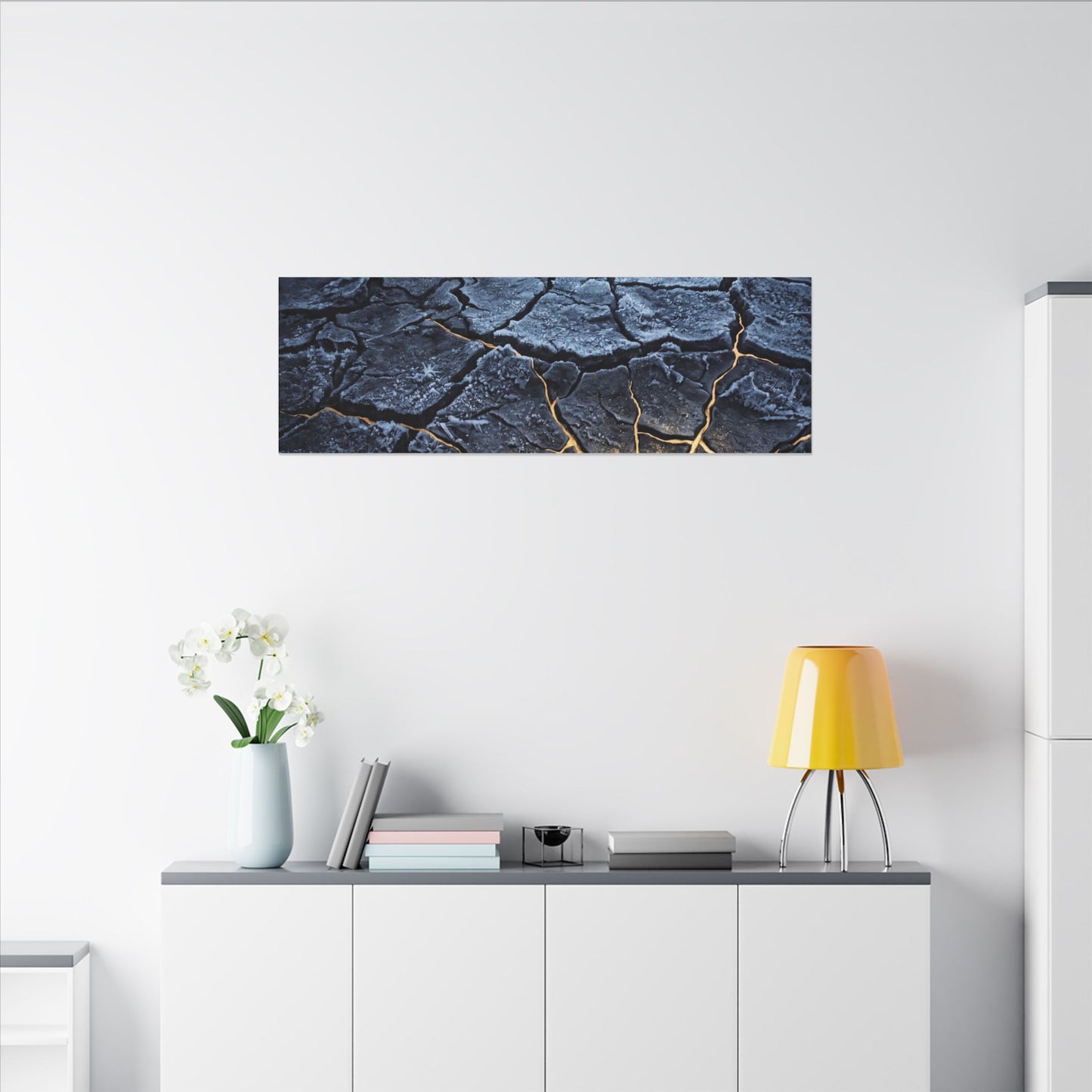 Moonlight Cracked Earth Canvas Art - Kintsugi Mono No Aware