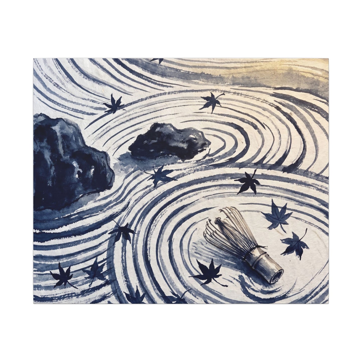Zen Rock Garden in Golden Hour | Sumi E Canvas Art