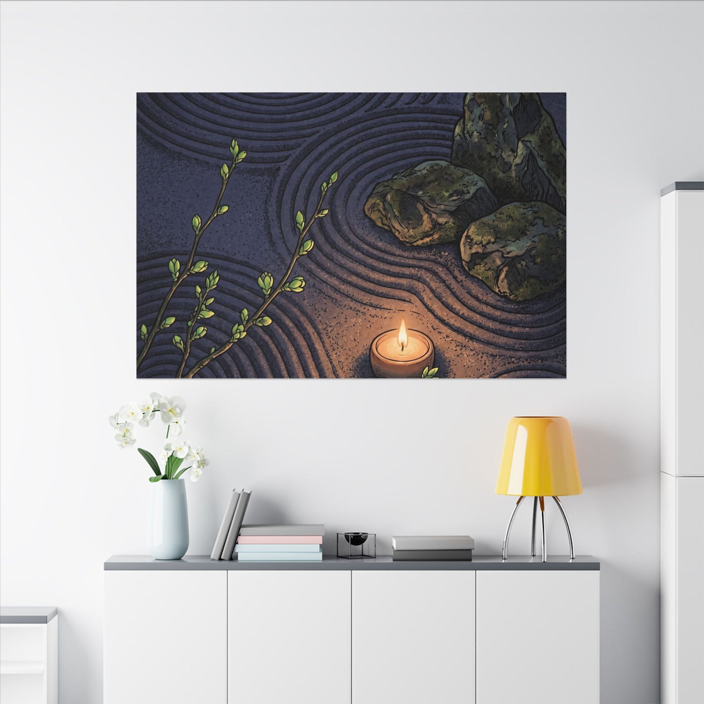 Mono No Aware Rock Garden Canvas Art - Zen Ukiyo E Inspired