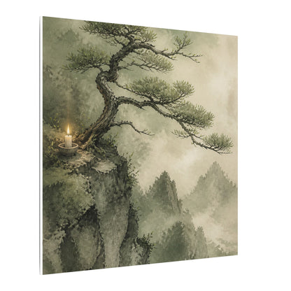 Candlelight Pine Tree Canvas Art - Japandi Kanso