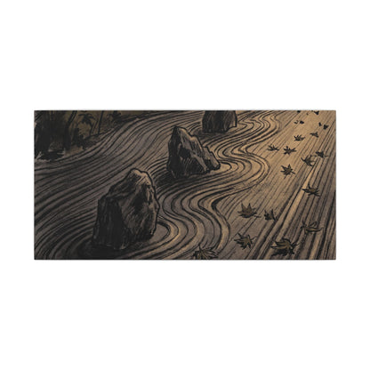 Rock Garden Canvas Art | Autumn Dark Japandi Charcoal Ink Art