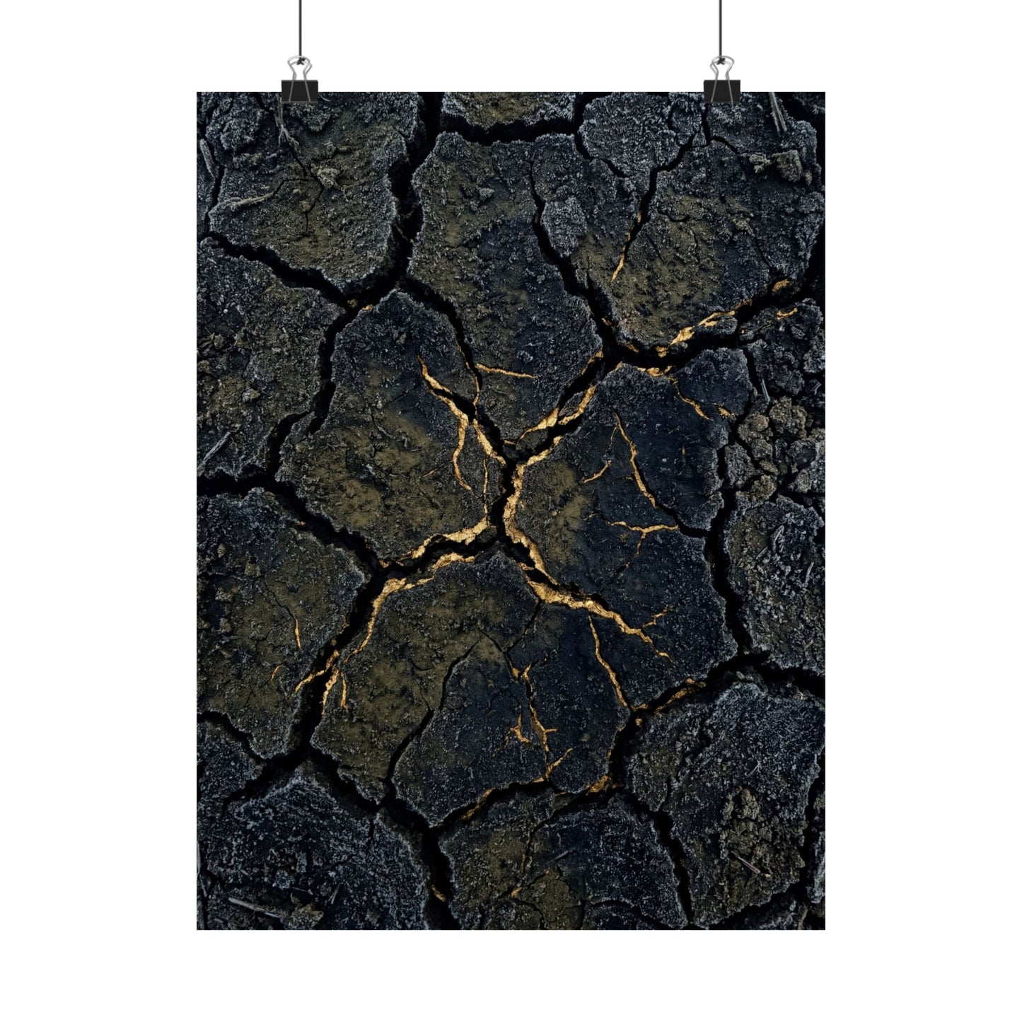 Cracked Earth Winter Wall Art Print | Dark Japandi Moody Design Art Print