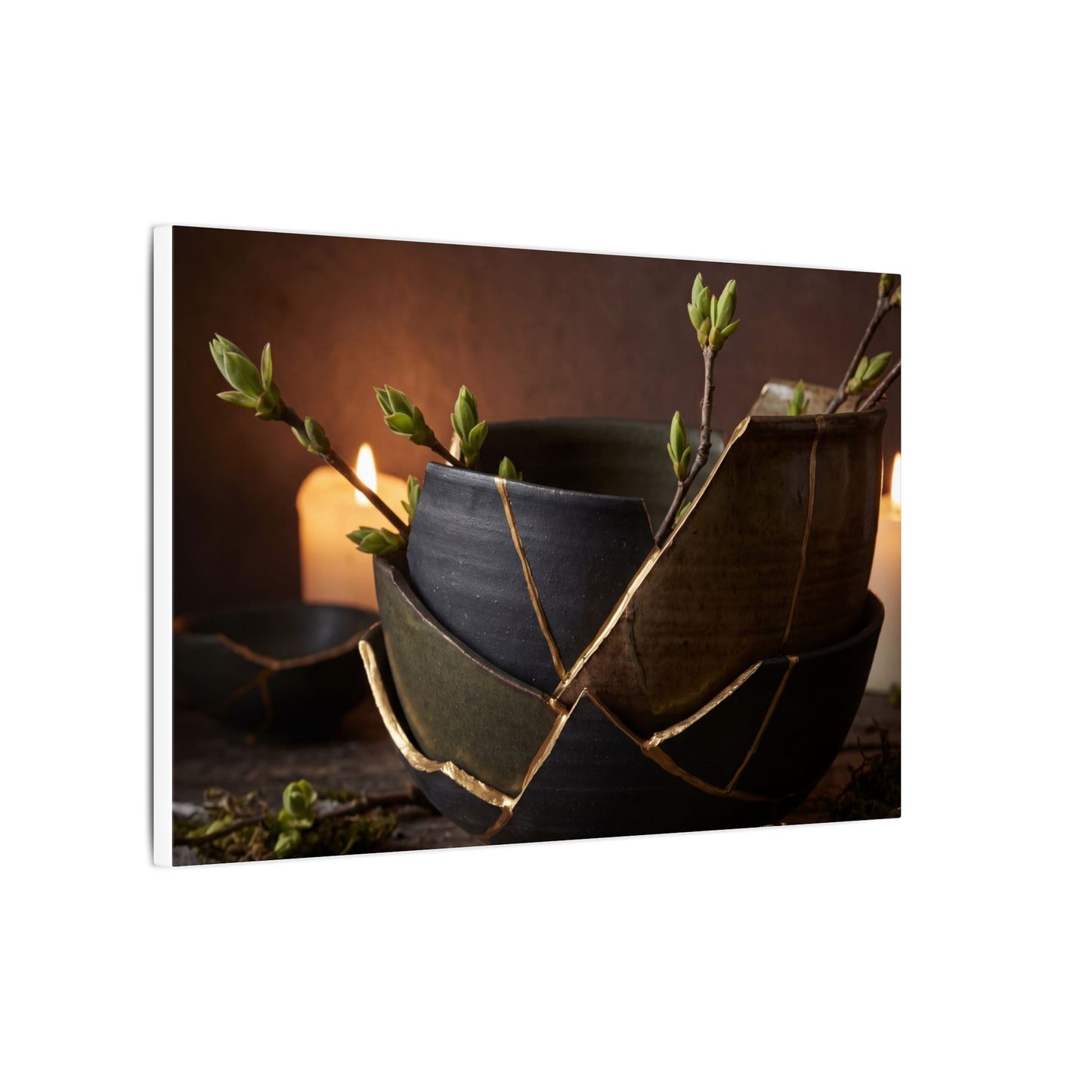 Broken Pottery Spring Canvas Art | Dark Japandi Luxurious Design