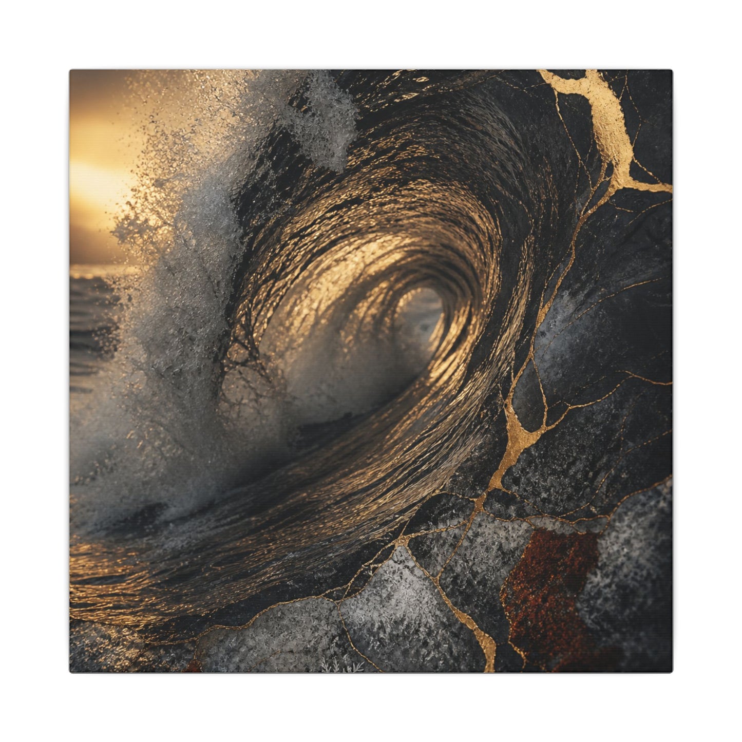 Kanso Ocean Wave Canvas Art - Kintsugi Gold Vein