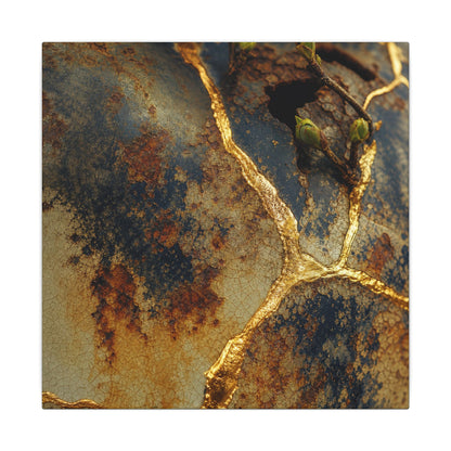 Datsuzoku Rust Patina Canvas Art - Kintsugi Crackle Gold