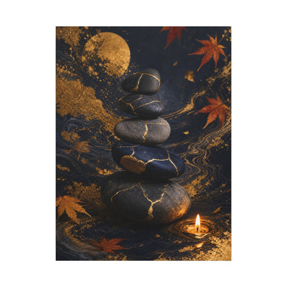 River Stones Autumn Canvas Art | Kintsugi Artful Design