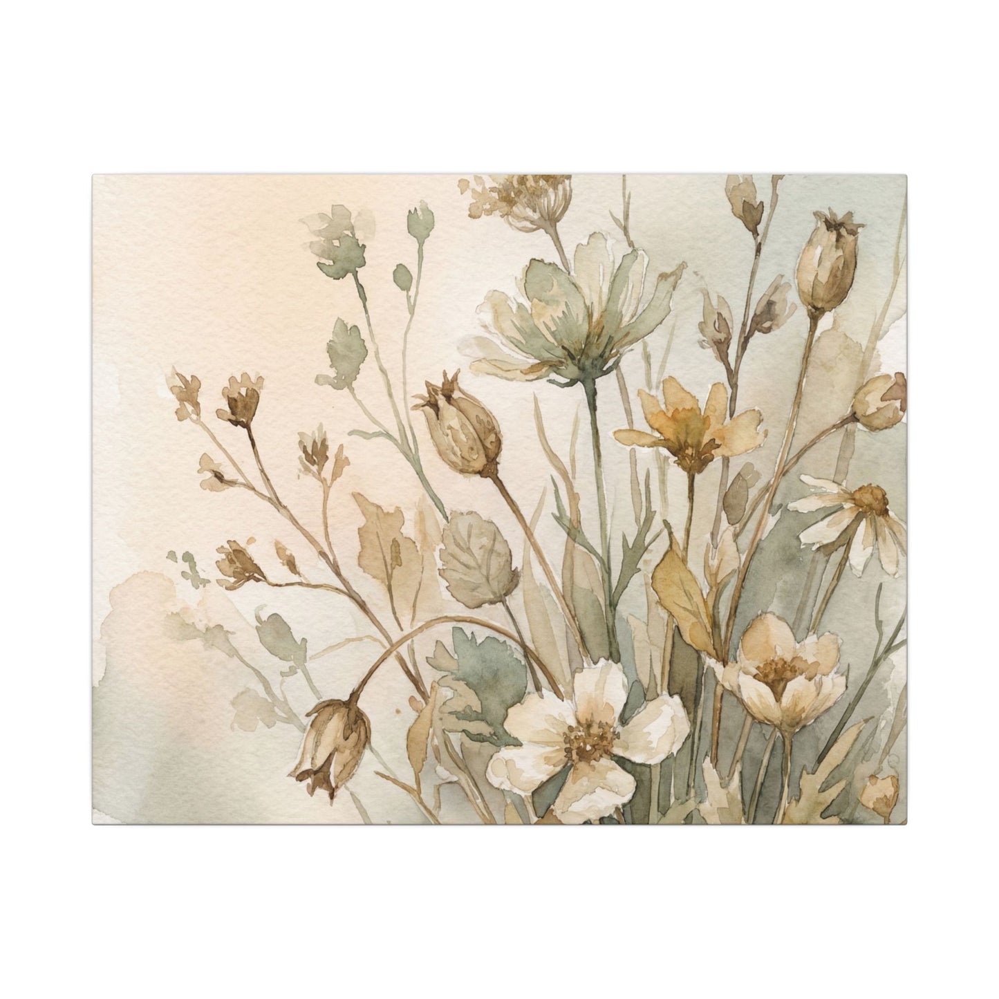 Summer Dried Flowers Watercolor Canvas Art | Elegant Decor