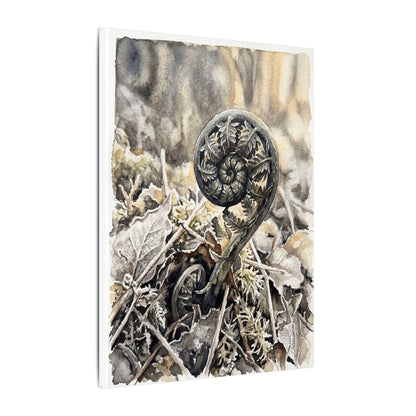 Japandi Fern Unfurling in Golden Hour | Watercolor Canvas Art