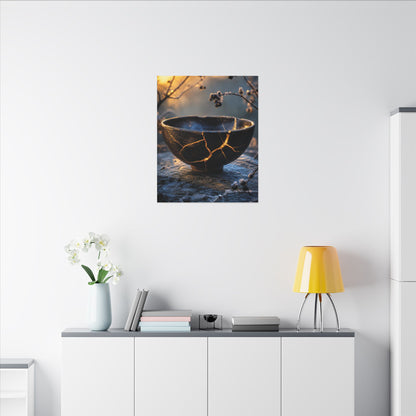 Ceramic Bowl Canvas Art | Winter Kintsugi Gold Repair Art