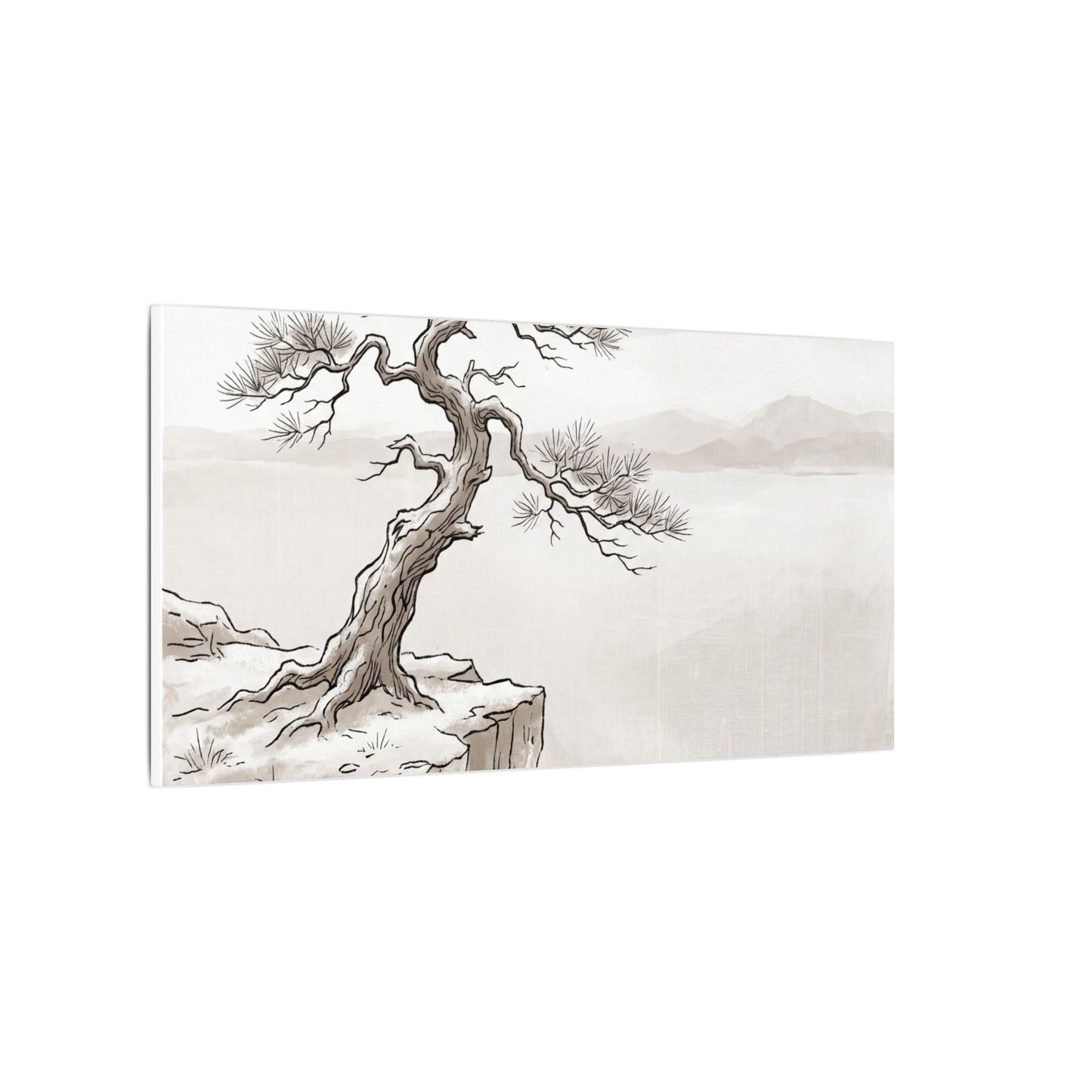 Neutral Pine Tree Canvas Art - Minimal Line Japandi