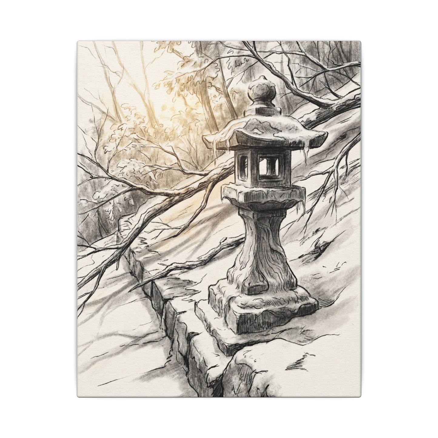 Golden Hour Stone Lantern Canvas Art - Japandi Kanso
