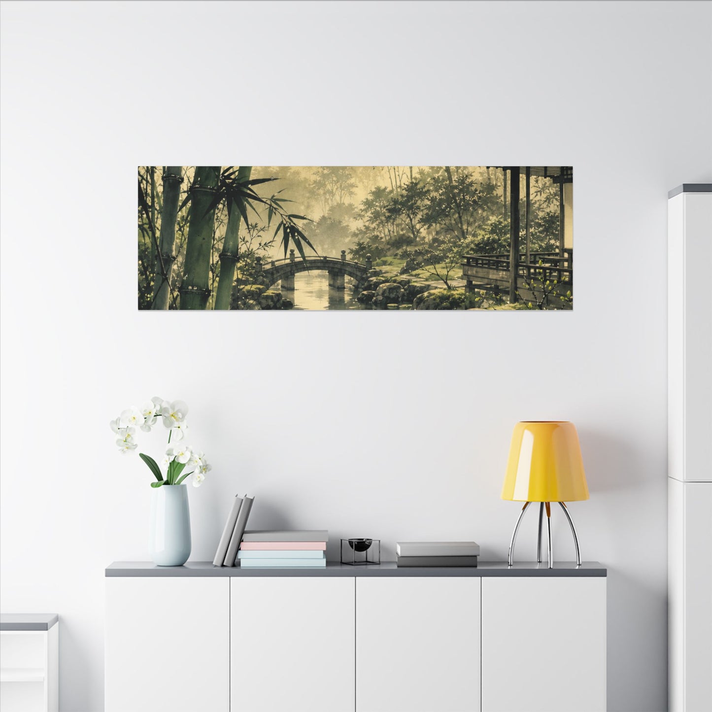 Moonlit Garden Sumi E Canvas Art | Calm Zen Art