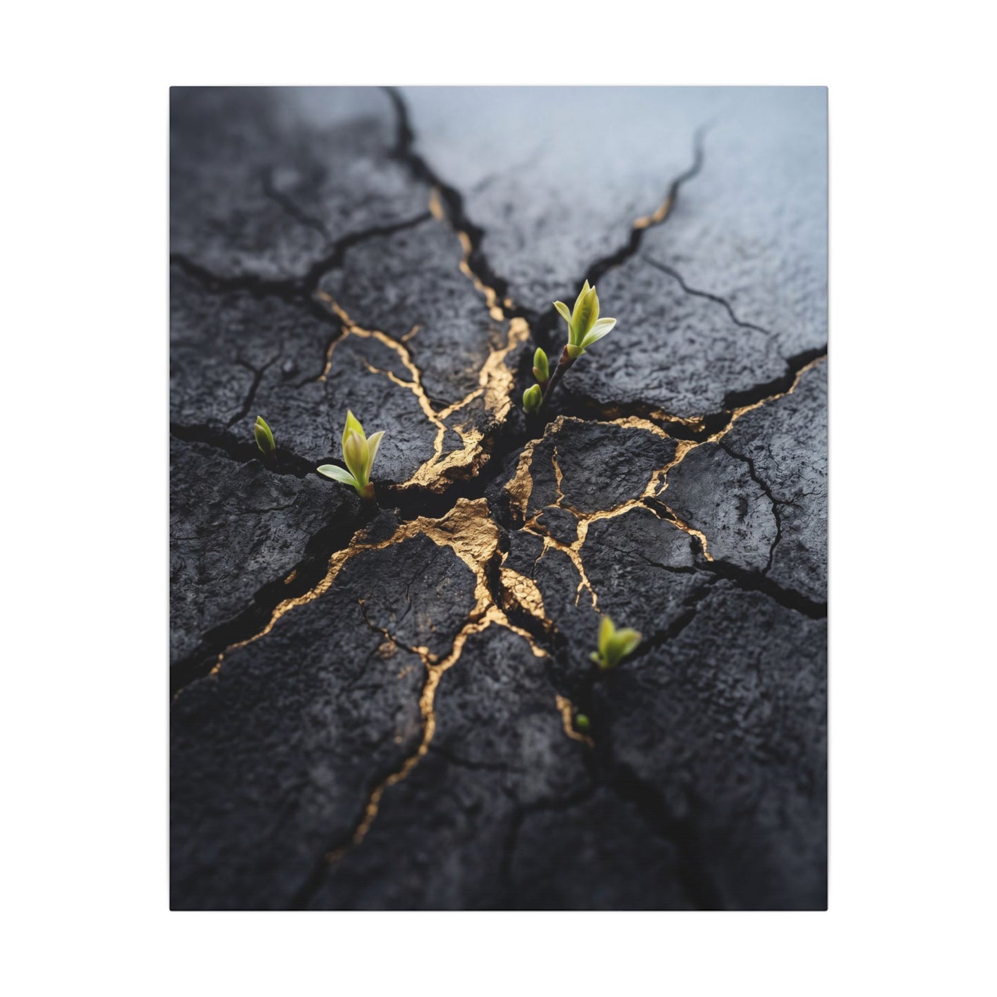 Ma Cracked Earth Canvas Art - Dark Japandi Charcoal Ink