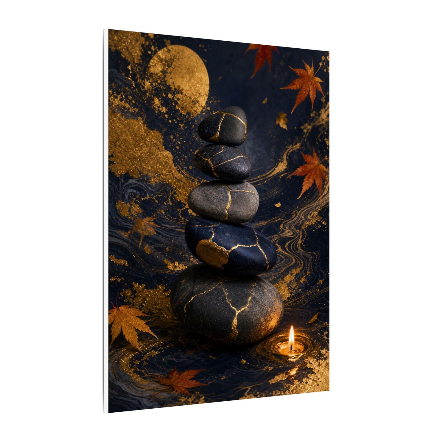 River Stones Autumn Canvas Art | Kintsugi Artful Design