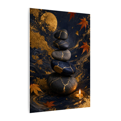 River Stones Autumn Canvas Art | Kintsugi Artful Design