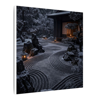 Candlelight Rock Garden Canvas Art - Dark Japandi Fukinsei