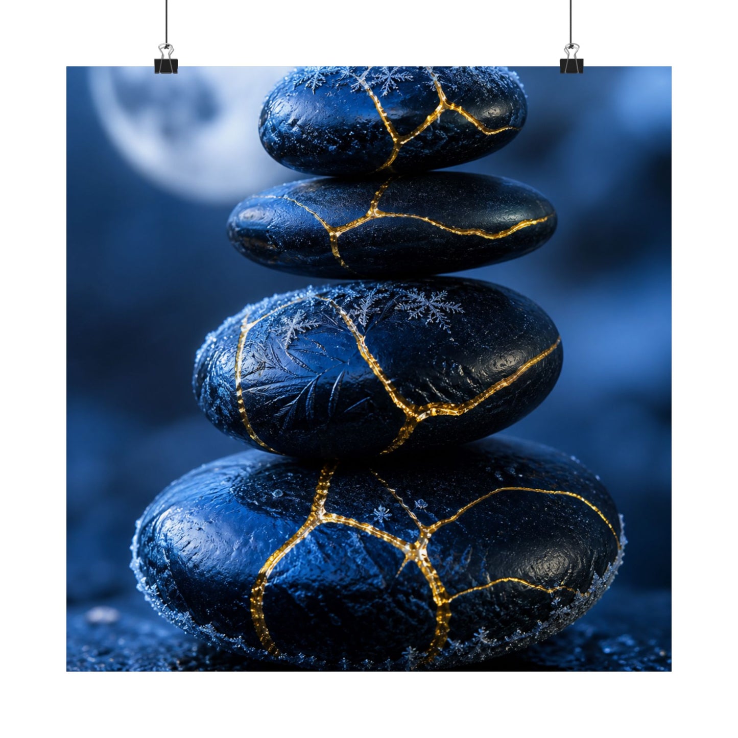 River Stones Gold Repair Wall Art Print | Philosophical Kintsugi Art