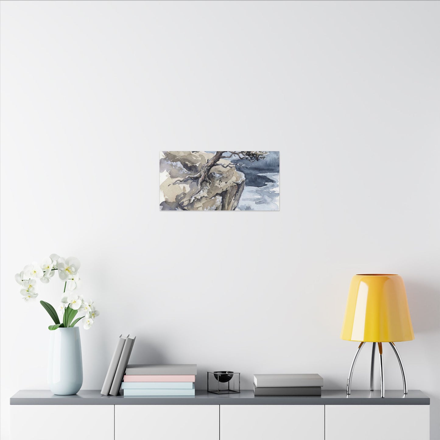 Pine Tree Canvas Art | Winter Japandi Watercolor Art
