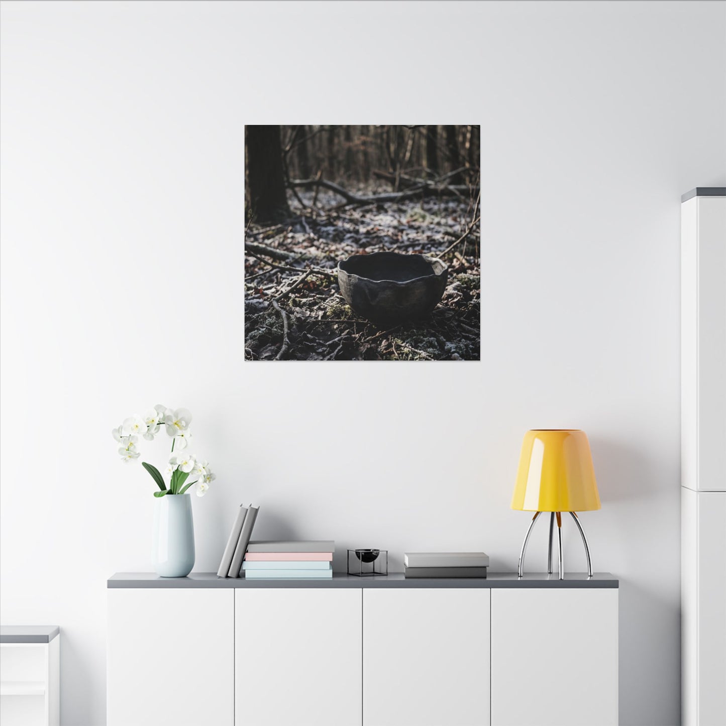 Dappled Ceramic Bowl Canvas Art - Dark Japandi Kanso