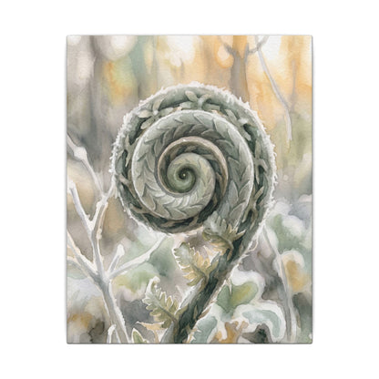Winter Fern Unfurling Watercolor Canvas Art | Cozy Decor