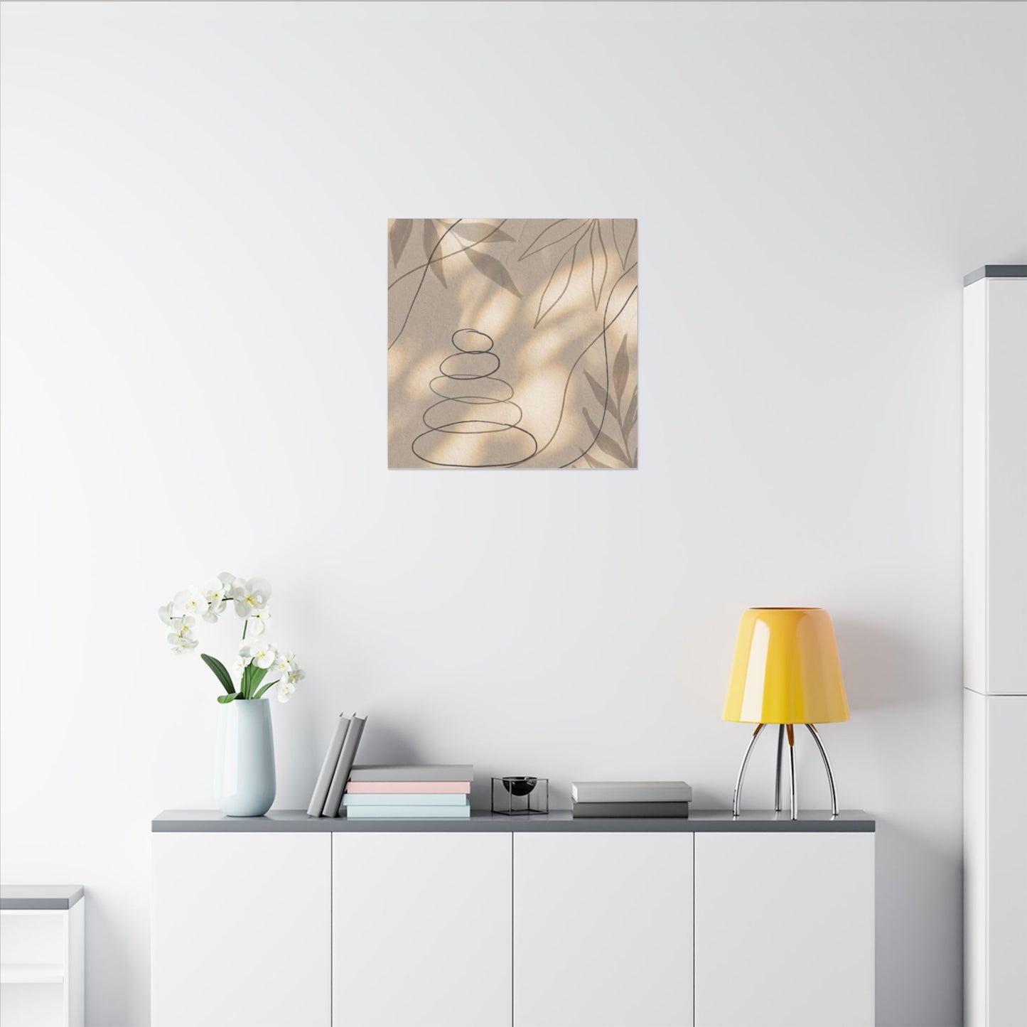 River Stones Minimal Line Canvas Art | Earthy Japandi Art