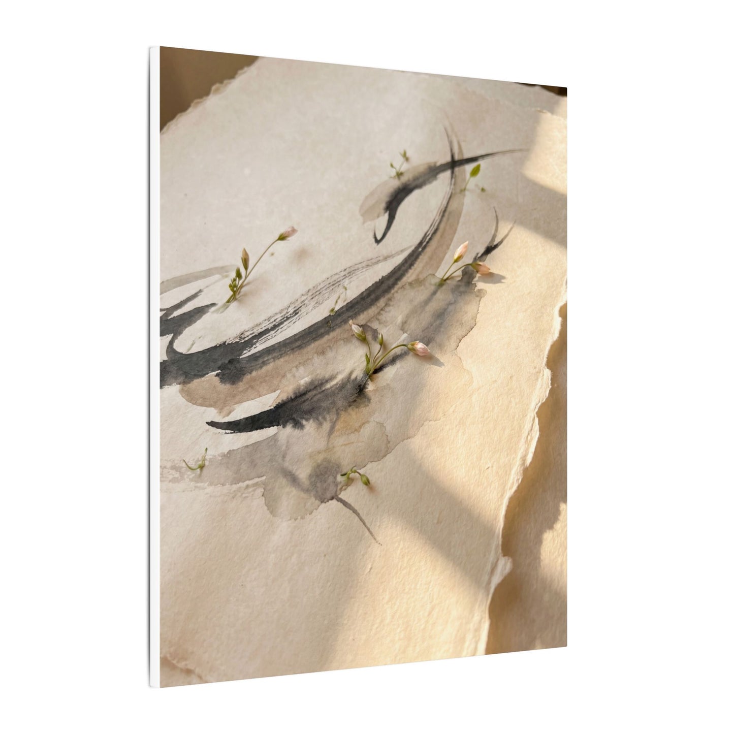 Ink Brushstroke Watercolor Canvas Art | Neutral Japandi Art