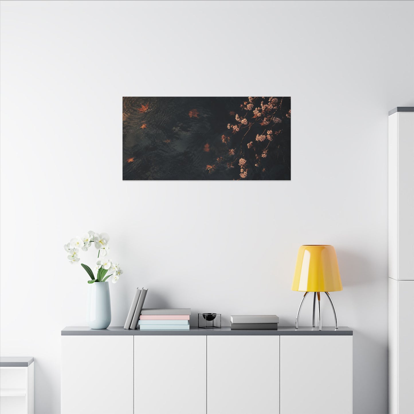 Golden Hour Cherry Blossom Canvas Art - Dark Japandi Kanso