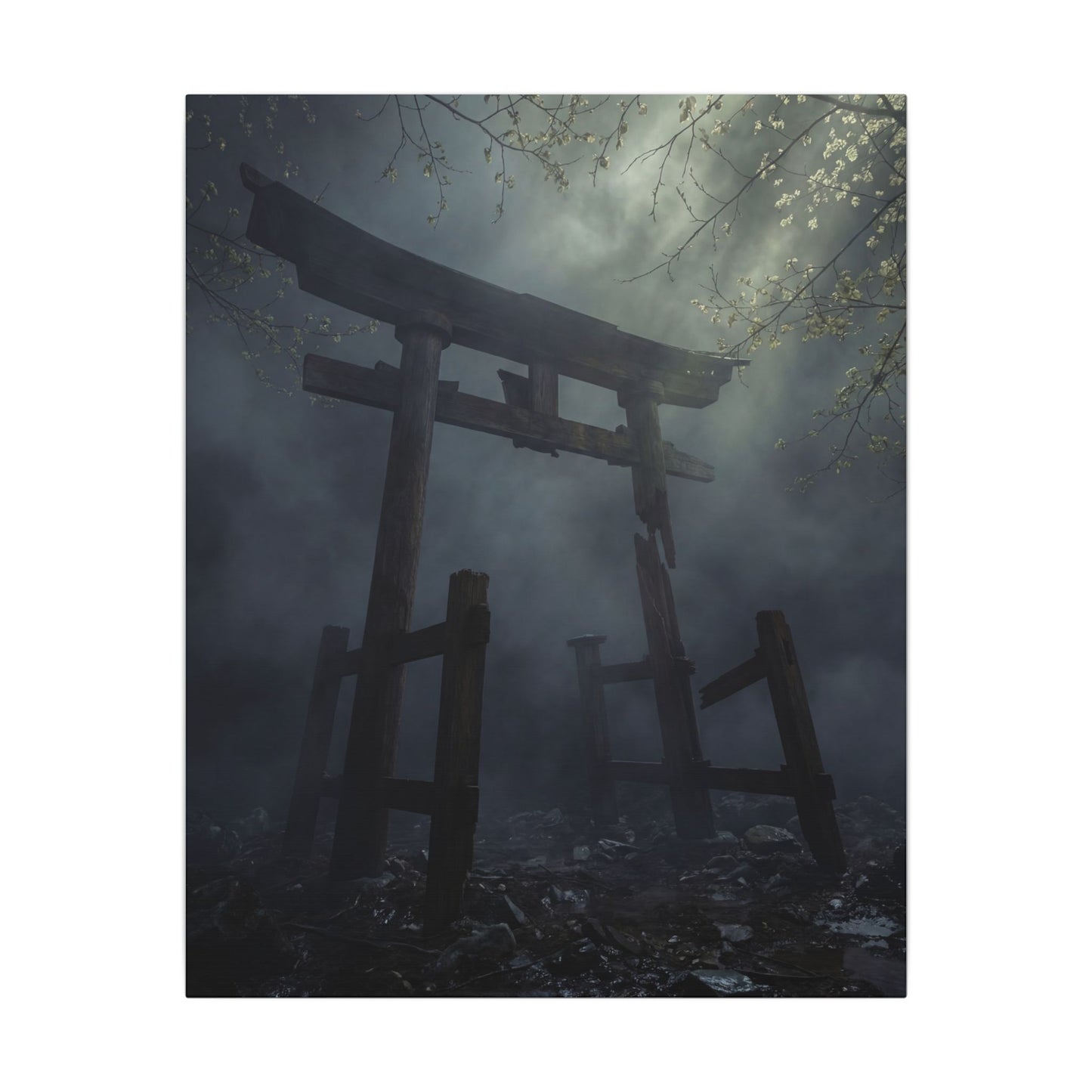 Dark Japandi Torii Gate in Dappled | Moody Minimal Canvas Art