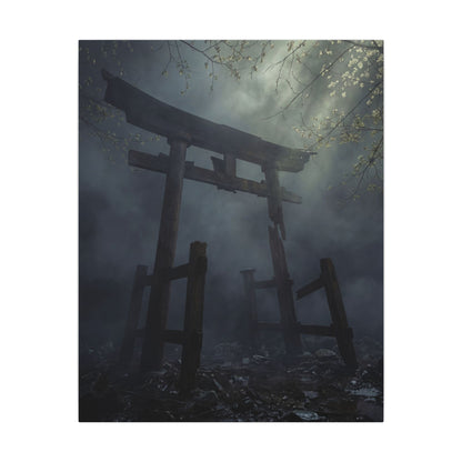 Dark Japandi Torii Gate in Dappled | Moody Minimal Canvas Art