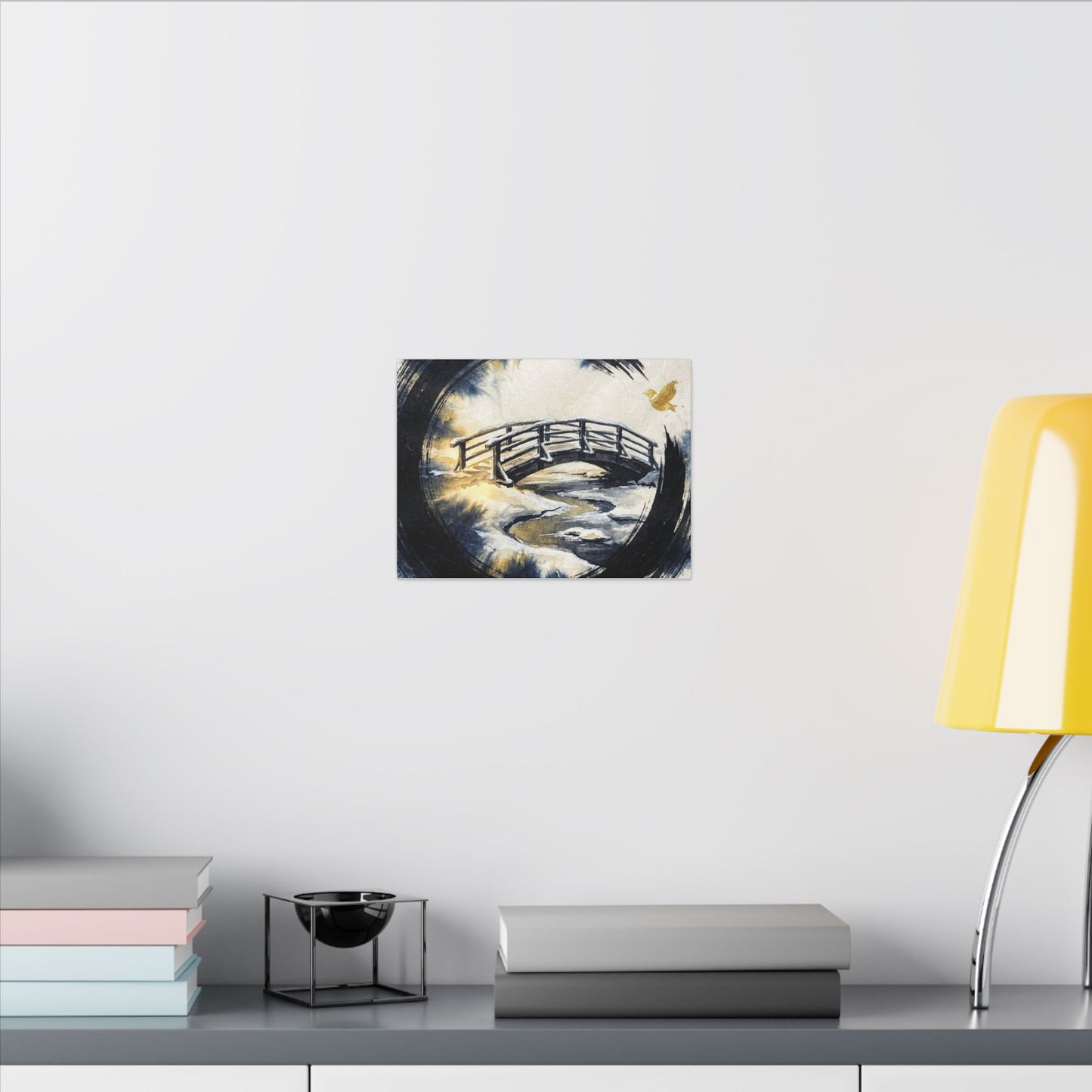 Winter Wooden Bridge Enso Canvas Art | Serene Decor