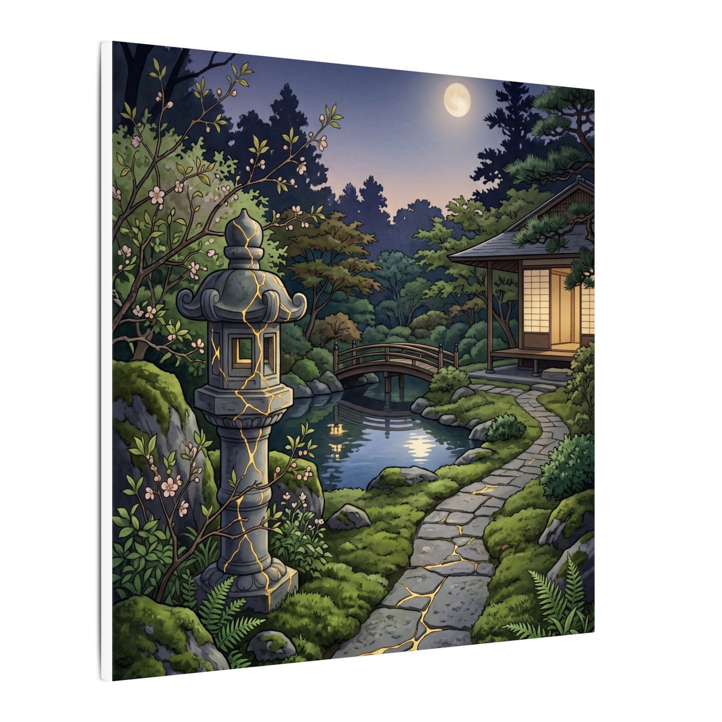 Spring Moonlit Garden Gold Vein Canvas Art | Resilient Decor