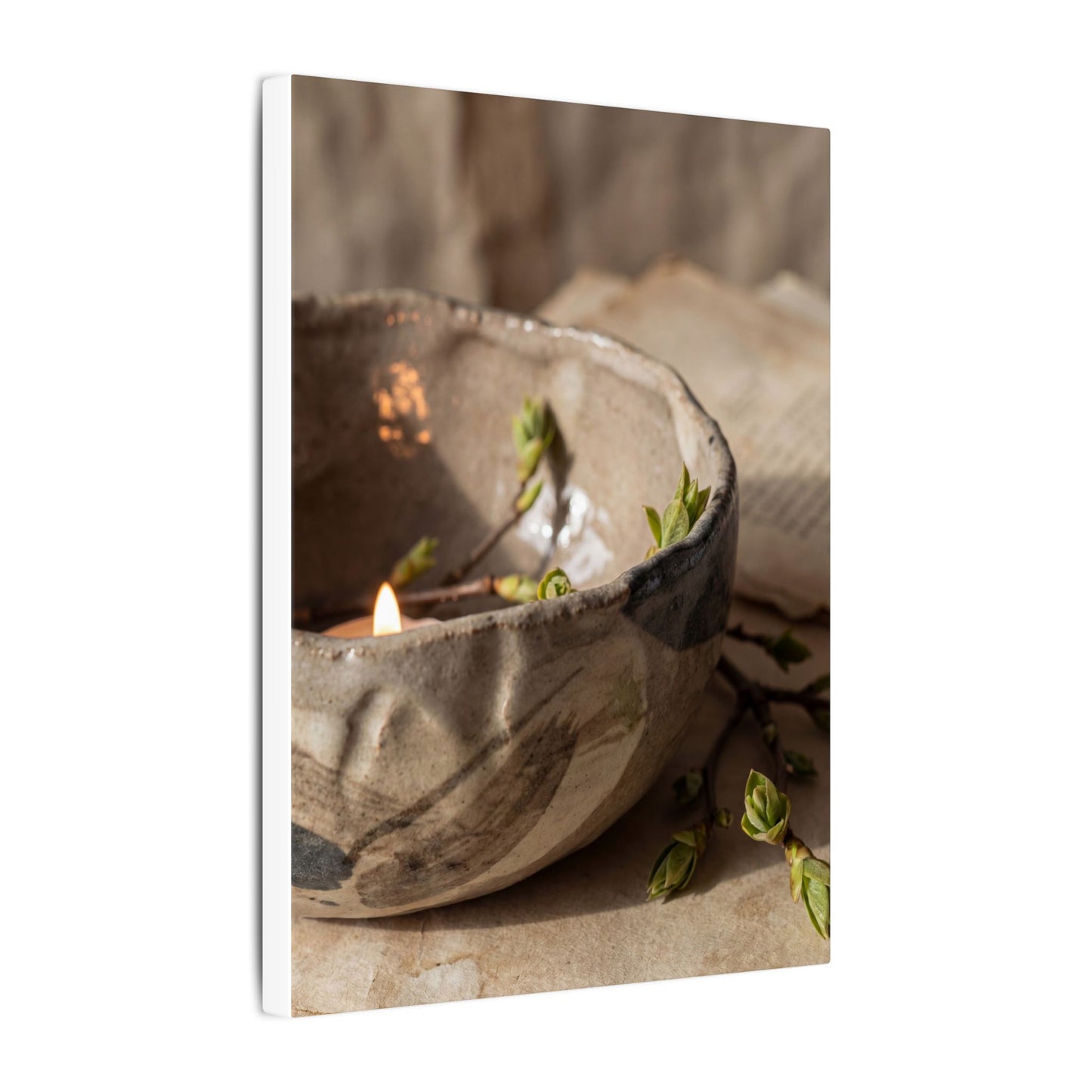Candlelight Ceramic Bowl Canvas Art - Japandi Ma