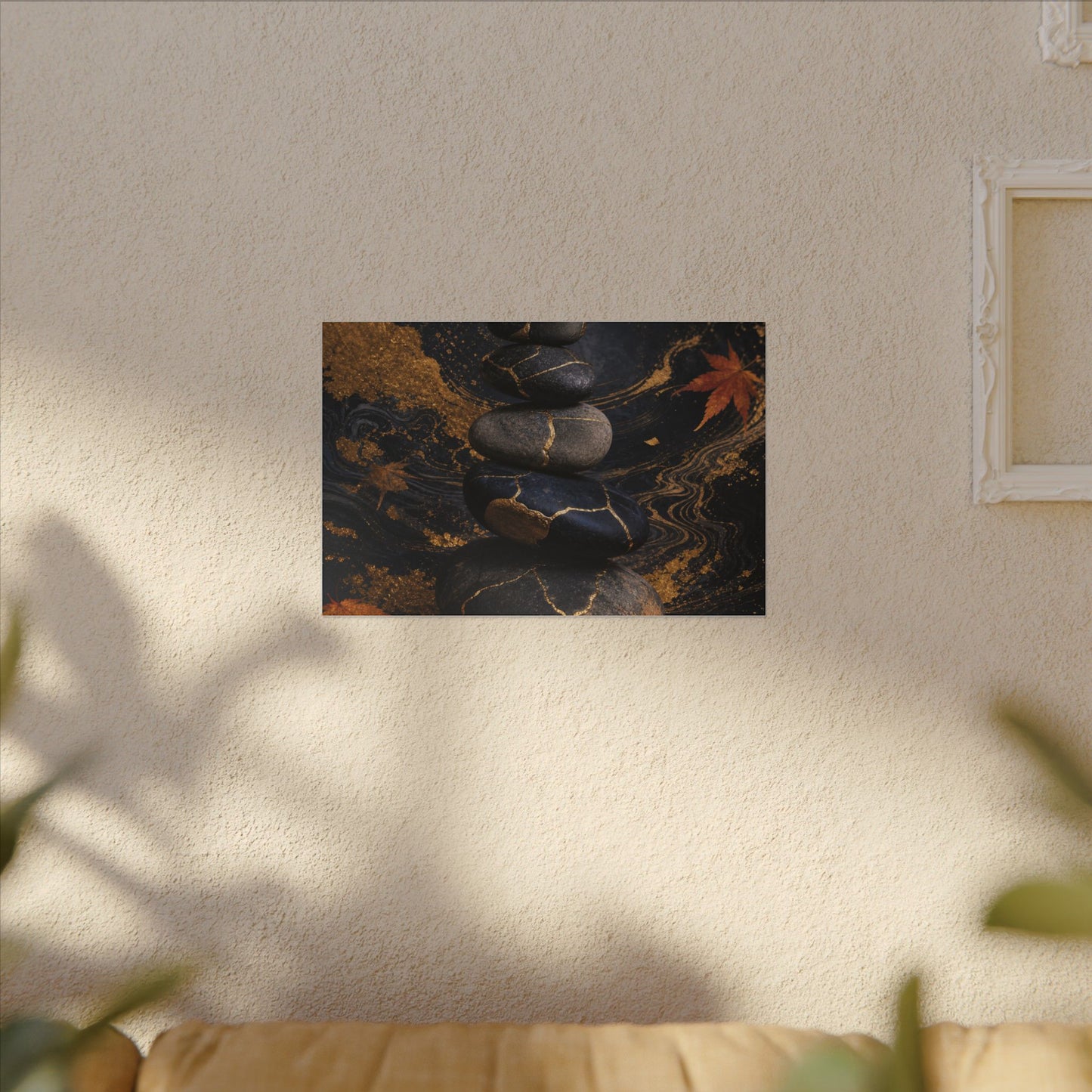 River Stones Autumn Canvas Art | Kintsugi Artful Design