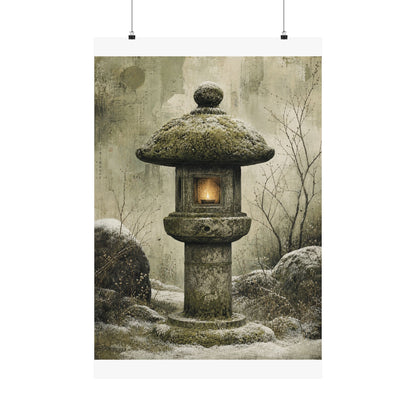 Cozy Stone Lantern Wall Art Print - Texture Japandi
