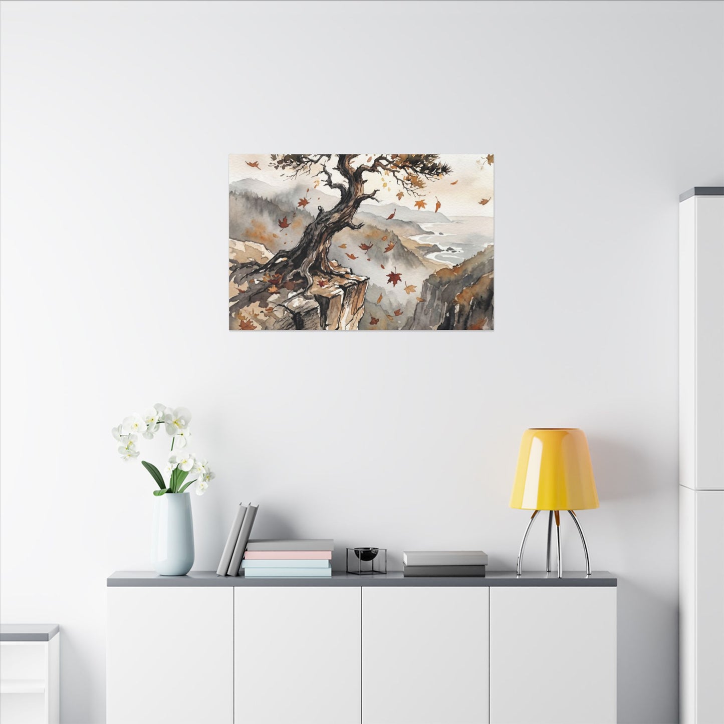 Autumn Pine Tree Watercolor Canvas Art | Warm Decor